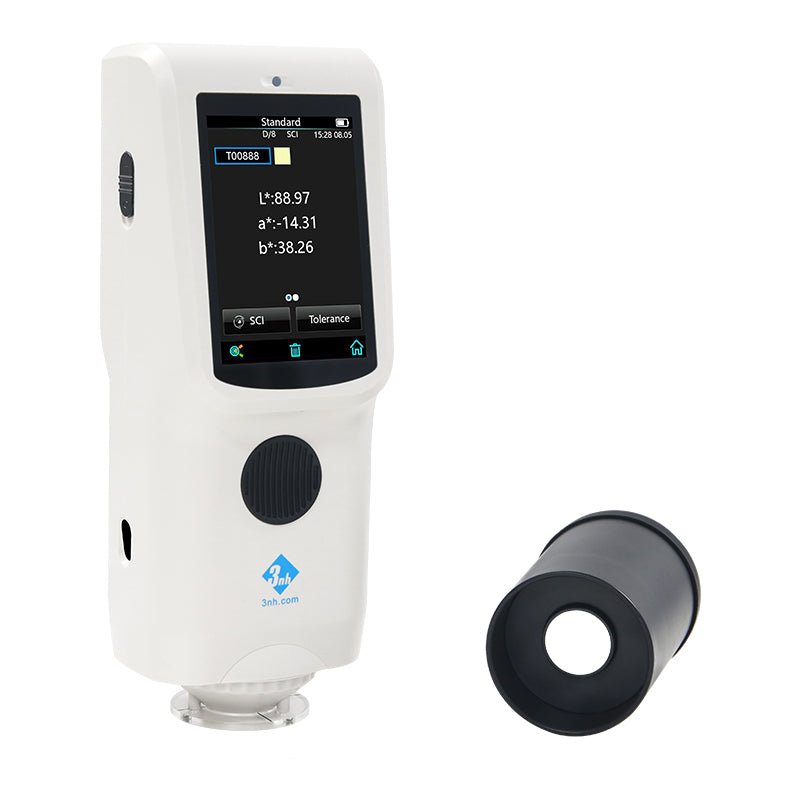 White CR8 Professional Spectro ColorReader by 3nh with a black measurement attachment, displayed on a white background.
