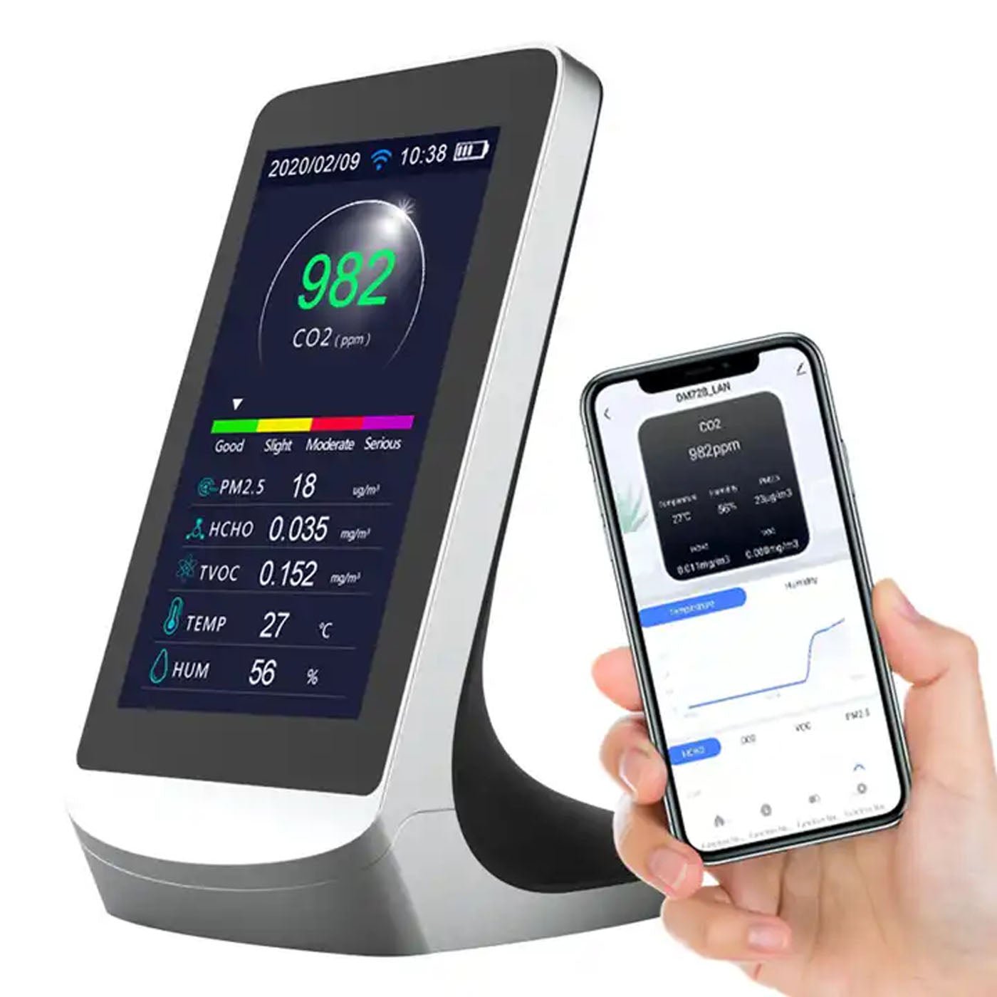 9-in-1 PM2,5 PM10 HCHO TVOC CO CO2 Messgerät für digitale Temperatur