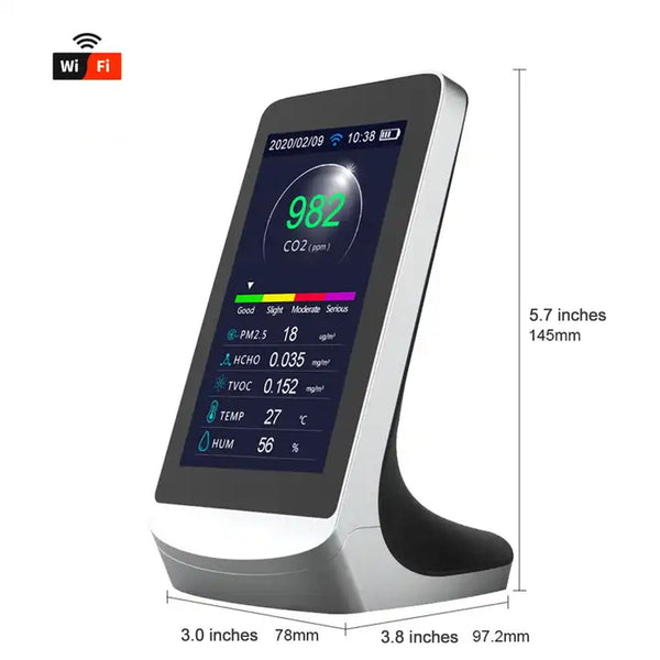 Multi-Function Indoor Air Quality Monitor with WIFI - Monitors CO2, PM2.5, PM10, PM1.0, HCHO, TVOC