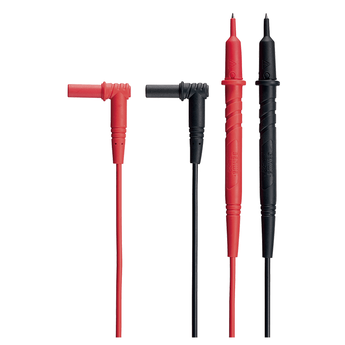 Red and black test leads by Sanwa with right angle plugs and needle probes.
